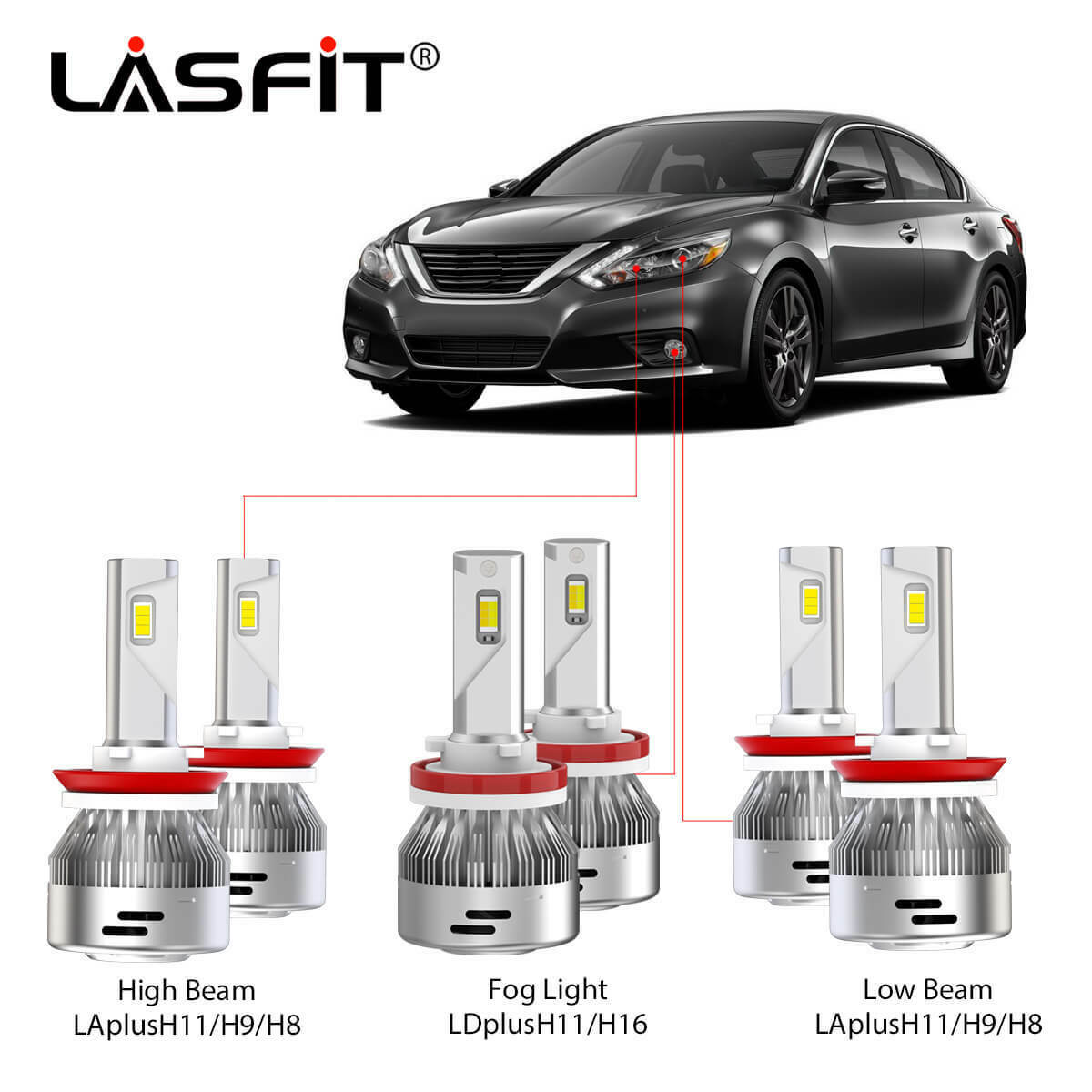 Fit for Nissan Altima 2014-2018 Dual Color LED Headlight Fog Light Bulbs H11 6x