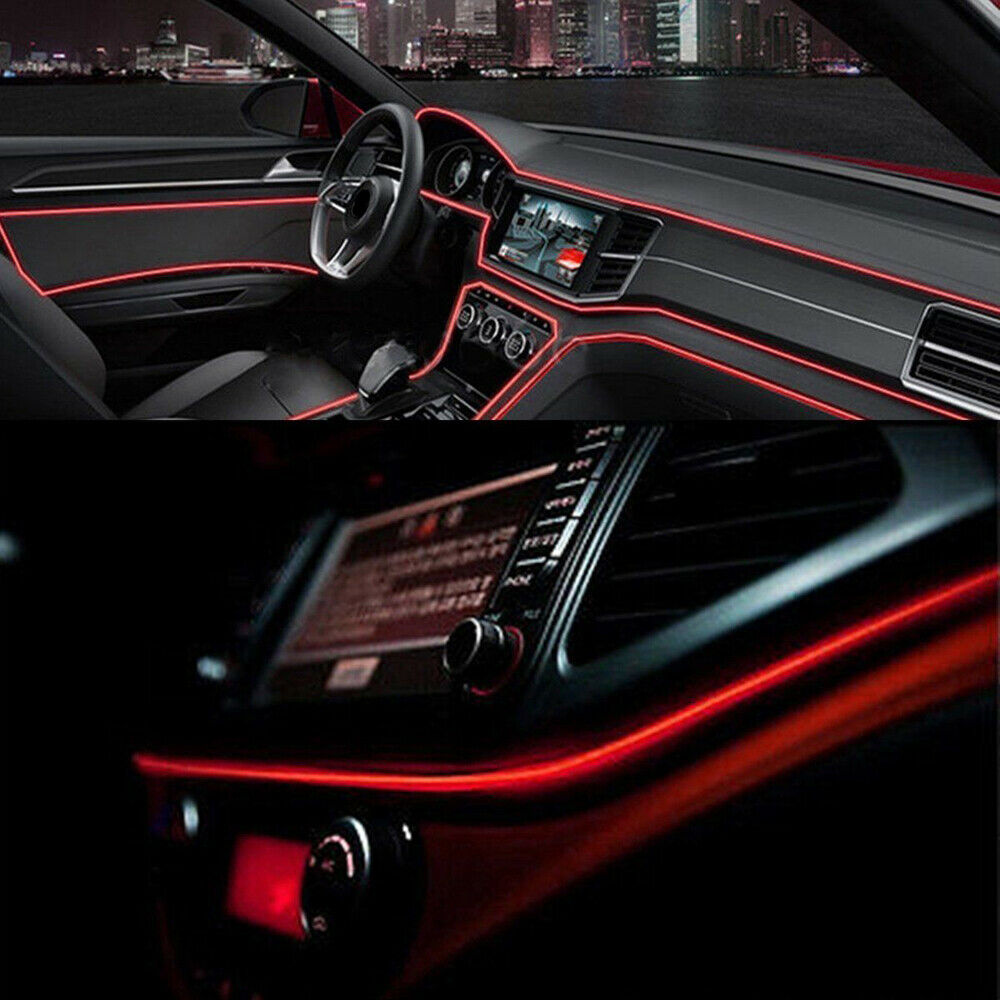 2M Red Auto Car LED EL Wire Light Strip Interior Atmosphere Glow Neon Lamp Decor