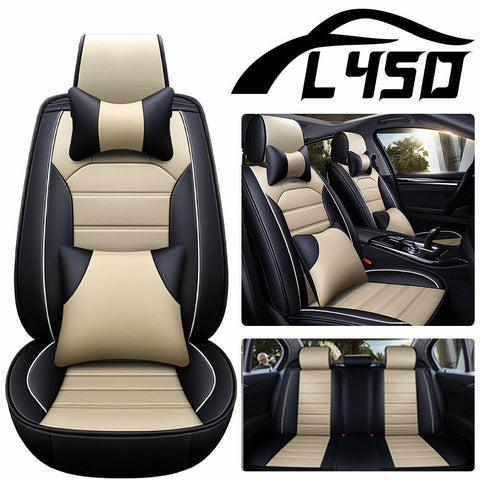 Fly5D 5-Sit Car Seat Cover Cushion PU Leather Front&Rear Full Surround 11pcs Set