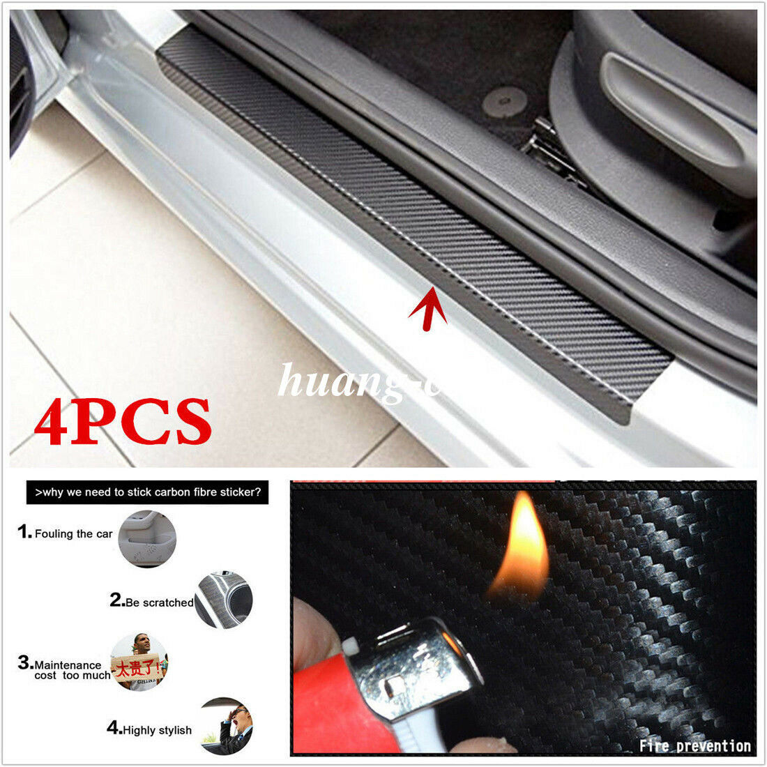 Accessories Carbon Fiber 4D Car Door Plate Sill Scuff Cover Anti Scratch Sticker