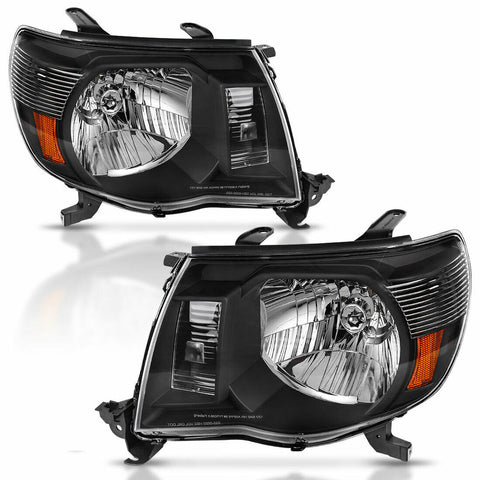 Headlights Assembly for 2005-2011 Toyota Tacoma Black Amber Headlamps Left+Right