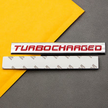 2x Metal Chrome TURBOCHARGED Emblem Red Rear Trunk Turbo Badge Car Engine Decal