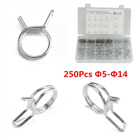 250Pcs Stainless Fuel Line Hose Tube Spring Clamp Assortment For Car Motorcycle