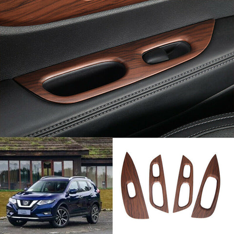 For Nissan Rogue 2014-2020 ABS Wood grain Car Window lift panel switch Trim 4PCS