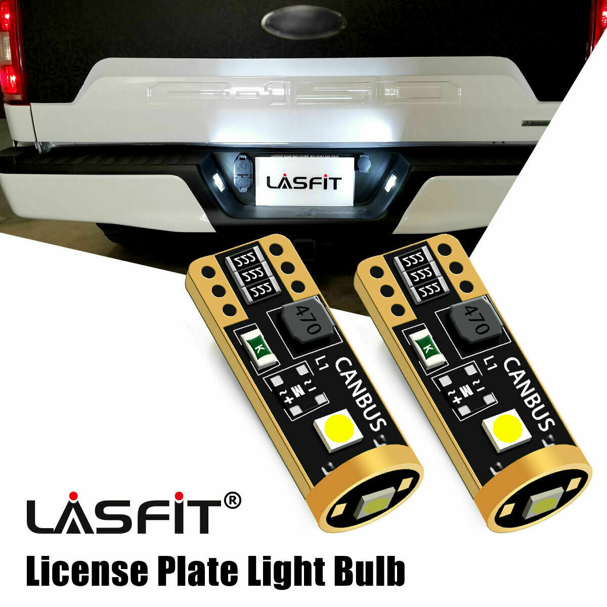 LASFIT T10 LED License Plate Light Bulbs 6000K Super Bright White 168 2825 194