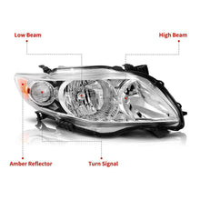 For 2009-2010 Toyota Corolla Chrome Housing Amber Corner Headlights Headlamp Set