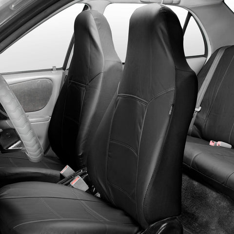 Highback Bucket Seat Covers Pair PU Leather For Auto Car SUV Van Black
