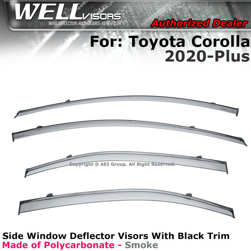 Wellvisors Rain Guard Deflectors Visors For Toyota Corolla 2020-Up Black Trim