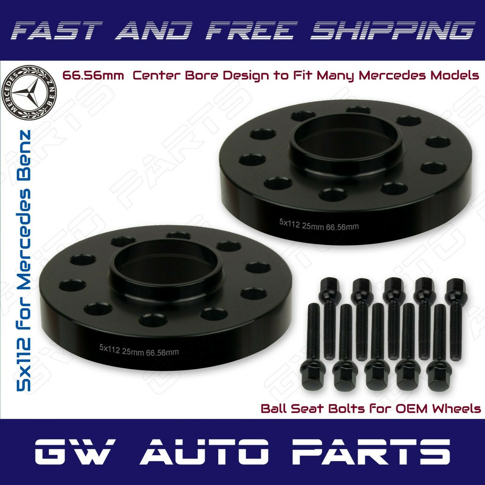 2 PCs 25mm Mercedes Benz 5x112 REAR Hub Centric Wheel Spacers W/lug Bolts Kit