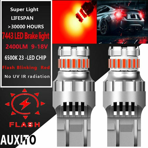 AUXITO LED 2*7443 7440 Strobe Blinking Flashing Brake Light Bulb Safety Warning