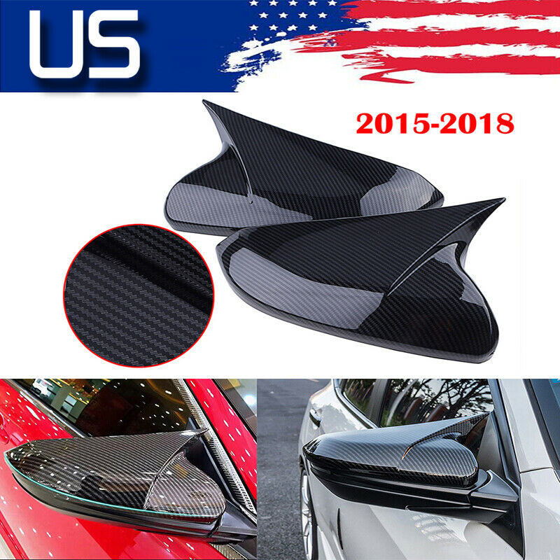 US 2x Carbon Fiber Rear View Mirror Cover Cap For Honda Civic 2016-2019 OX Horn