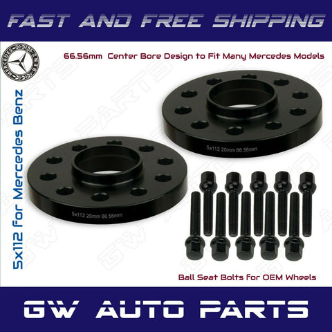2 PCs 20mm Mercedes Benz 5x112 REAR Hub Centric Wheel Spacers W/lug Bolts Kit