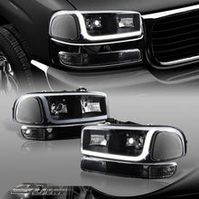 1999-2006 GMC Sierra 1500 2500 DRL LED Black Headlights +Bumper+Clear Reflector