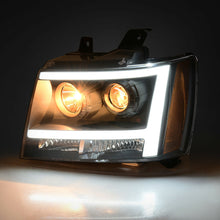 For 07-14 Chevy Avalanche/Suburban/Tahoe Black LED TUBE DRL Projector Headlight