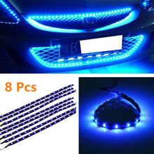 8Pcs/Set Flexible 12V 15LED SMD Waterproof Car Grille Decor Lights Strip Blue