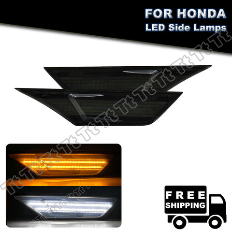 FOR 2016- 2020 Honda Civic Smoked Lens LED Side Marker Light W/ LED Running Lamp