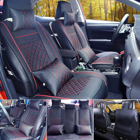 US Stocks 5-Seats Car Seat Cover PU Leather Size M Front+Rear Cushion All Season