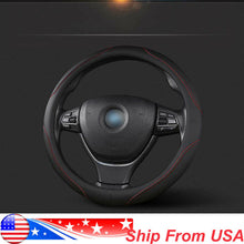 Car Steering Wheel Cover PU Leather Black Red All Weather Cover for 38CM/15" US