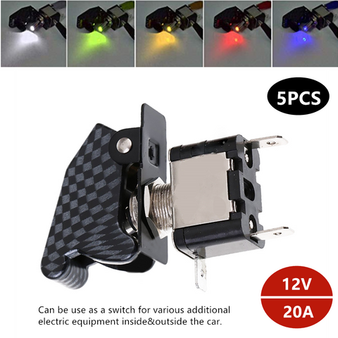 5*Carbon Fiber 12V 20A Car Truck LED Light Toggle Switch ON/Off Racing Fog Lamps