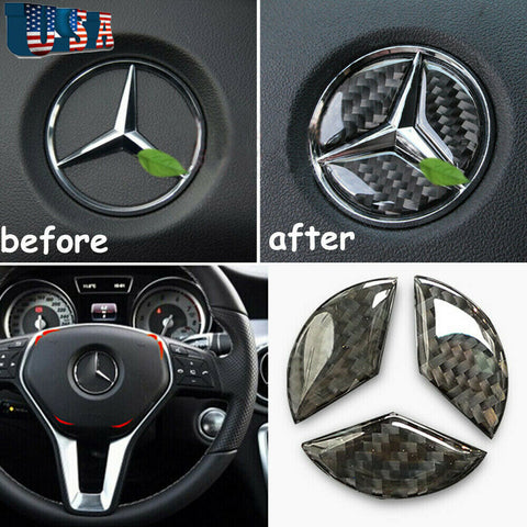 44mm Carbon Fiber Steering Wheel Center Logo Sticker For Mercedes Benz A E AMG