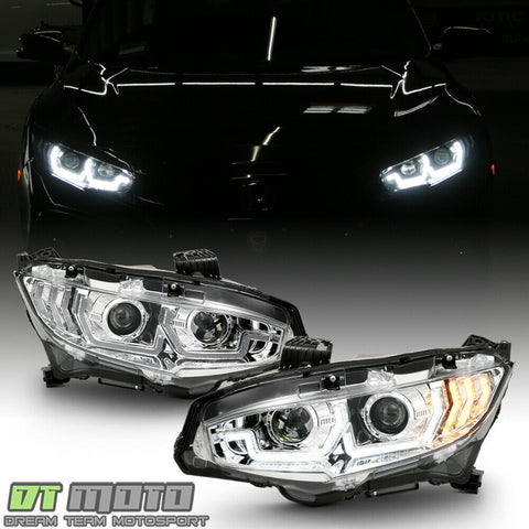 For 2016-2020 Honda Civic LED Sequential DRL Tube Projector Headlights Headlamps