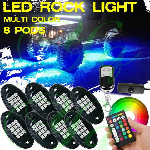 8 Pod LED Rock Light Under Glow Body Neon Music Control For Toyota Tundra Tacoma