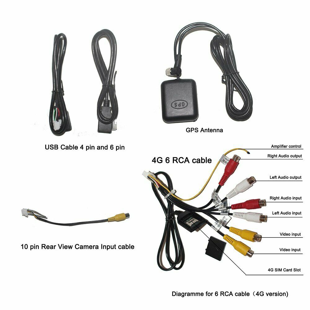 Car Stereo Radio 4G RCA USB CAM in GPS Cable Wire Harness for 9/10.1'' NAV Unit