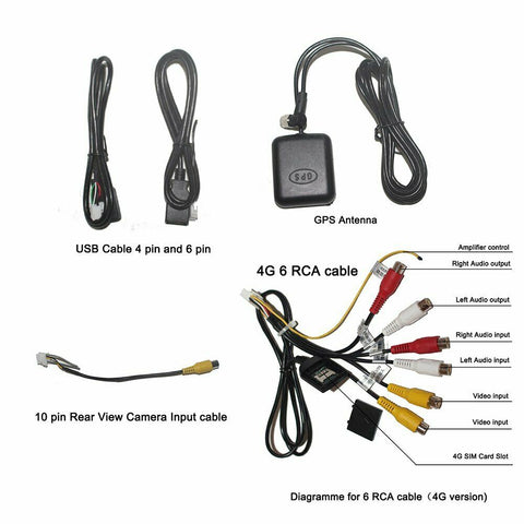 Car Stereo Radio 4G RCA USB CAM in GPS Cable Wire Harness for 9/10.1'' NAV Unit