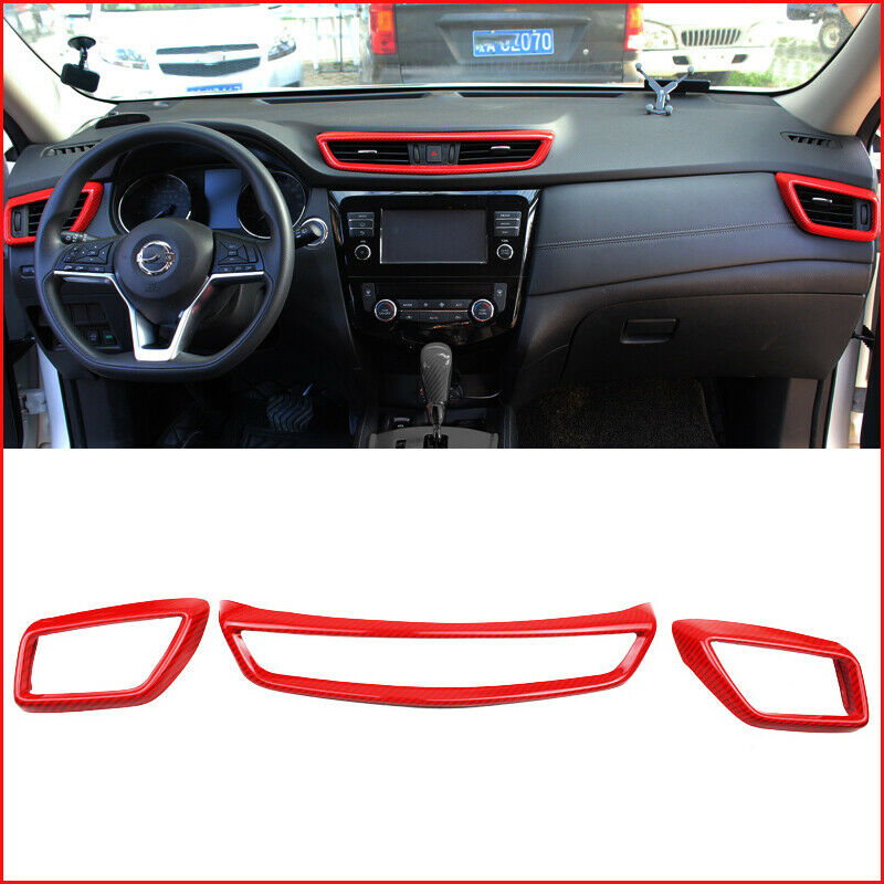 For Nissan Rogue 2014-2020 ABS Red Carbon Fiber Dashboard air outlets vent Trim