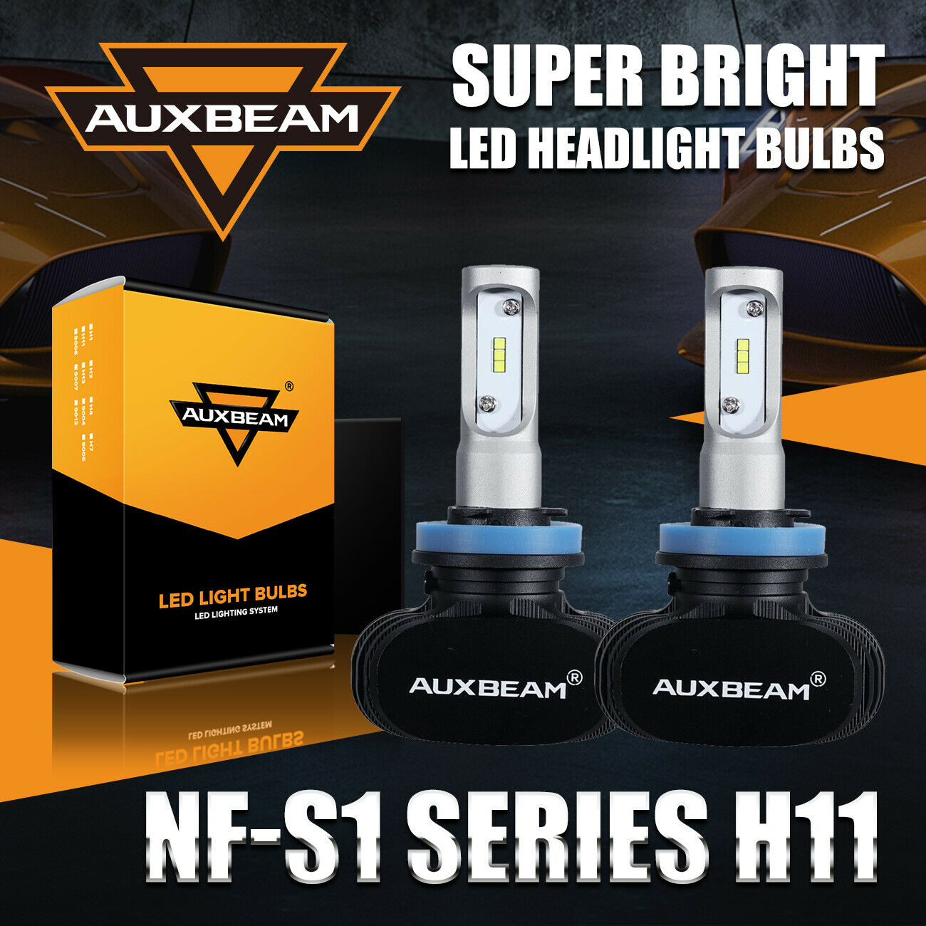 2x AUXBEAM NF-S1 H11 CSP LED Headlight Fanless Bulb 6500K White H8 H9 50W 8000LM