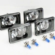 FOUR 4x6" H4 Black Glass LED DRL Projector Glass Headlight Conversion Bulbs GMC