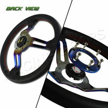 350MM 3-SPOKE DRIFT RACING TITANIUM RED STITCHED BLACK LEATHER STEERING WHEEL