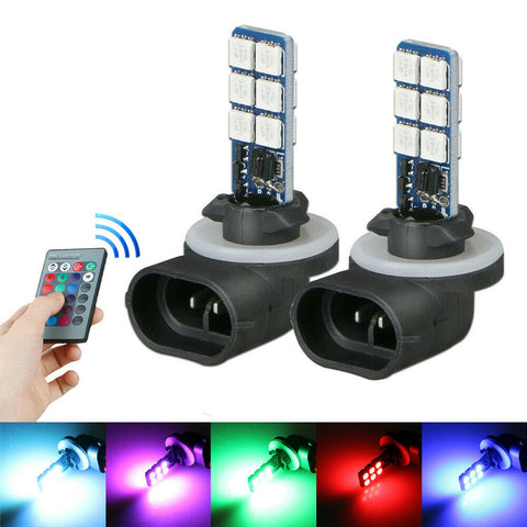 2* 16 Colors 881 5050 RGB LED 12SMD Car Headlight Fog Light Lamp Bulb & Remote