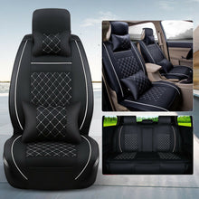 Top Deluxe PU Leather 5-Seat Car Seat Cover w/Pillow Full Set Front+Rear Cushion