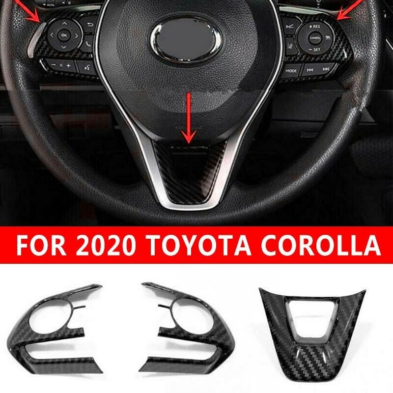 3pcs For 2020 Toyota Corolla Carbon Fiber Style Steering Wheel Frame Cover Trim