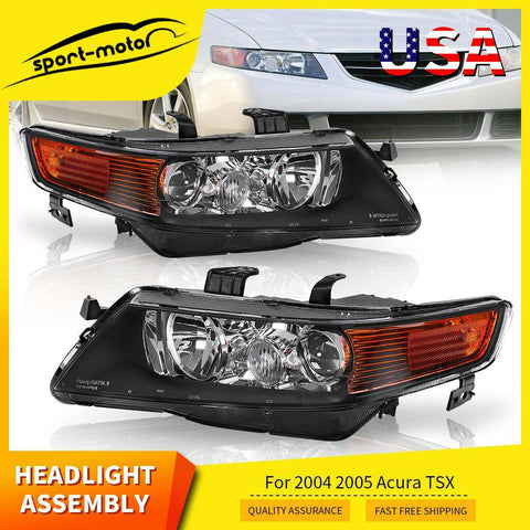 Black Projector Headlight for 2004 2005 Acura TSX Xenon HID Headlamp Replacement
