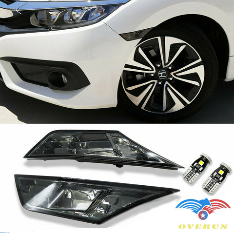 For 2016-2020 Honda Civic Smoke Front Bumper Reflector Side Marker Lights Lamps