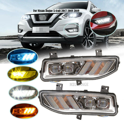 LED DRL Daytime Running Fog Light Turn Signal for Nissan Rogue X-Trail 2017-2019