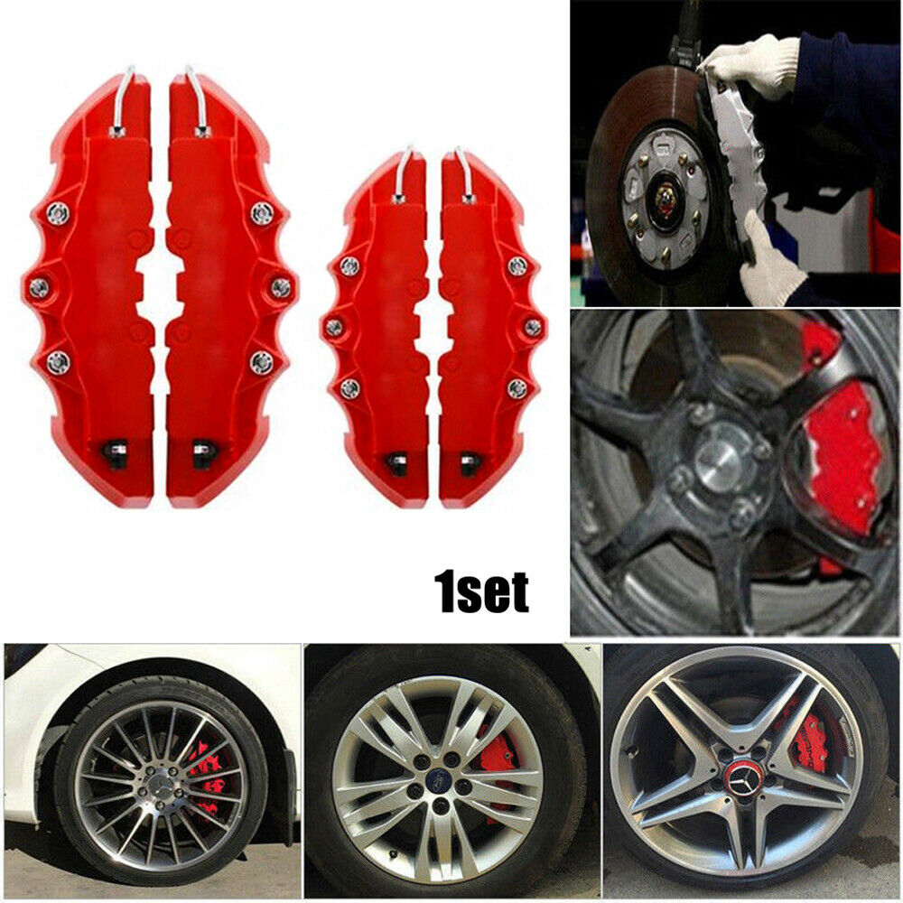 4PCS 3D Red Car Universal Disc Brake Caliper Covers Front & Rear Accessories Kit