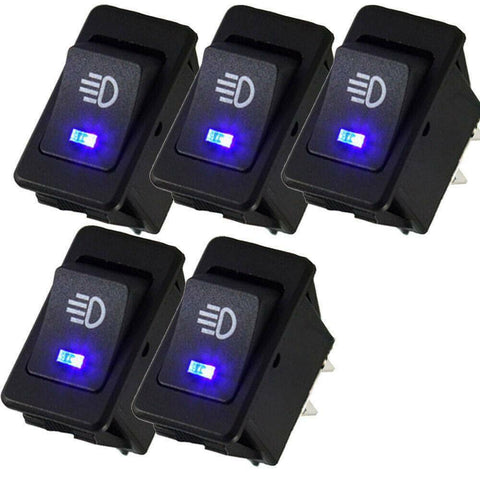 5x Car Auto Fog Light Rocker Toggle Switch Blue LED Dashboard Sales Kit Useful