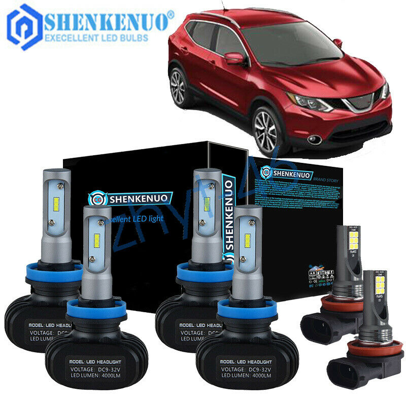 For Nissan Rogue 2014-2020 6000K LED Headlight Hi-Low Beam + Fog Light Bulbs Kit