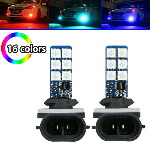 2x 16-Colors 881 5050 RGB LED 12SMD Car Headlight Fog Light Lamp Bulbs + Remote