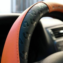 New Design Black & Orange Slip-On Steering Wheel Cover PVC Leather Size Small