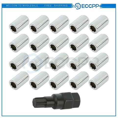 20 Pieces Wheel Lock + 1 Key Chrome M12x1.25 Fits Nissan Versa Note 2014-2019