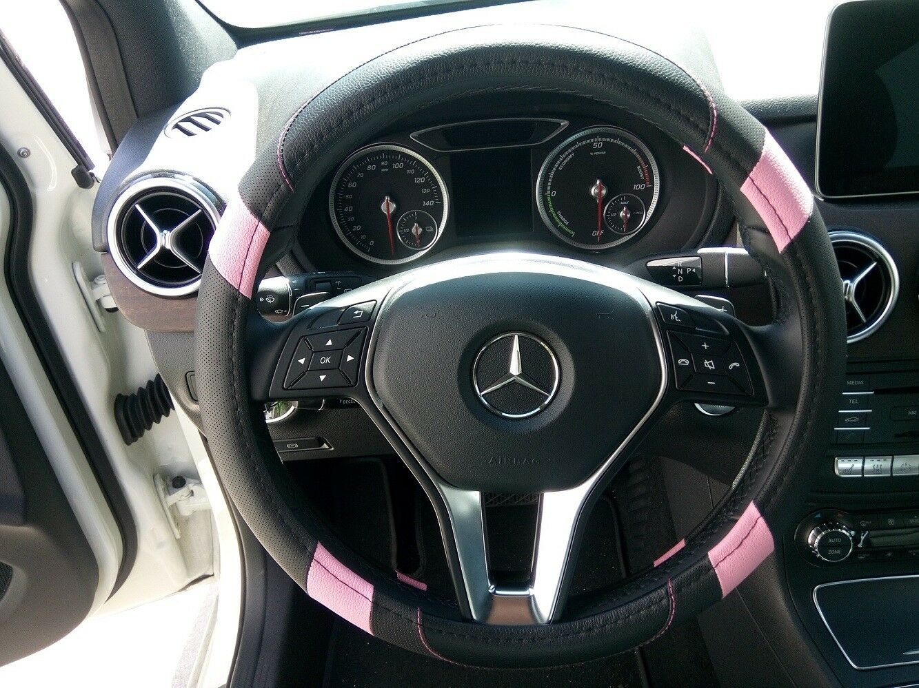 2019 Black & Pink Slip-On Style PU Steering Wheel Cover Perfect Fit Non-Slip