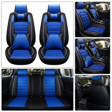 US 5-Seats 5D Car Sit Cover PU Leather Front Rear Universal Blue Car Accessories