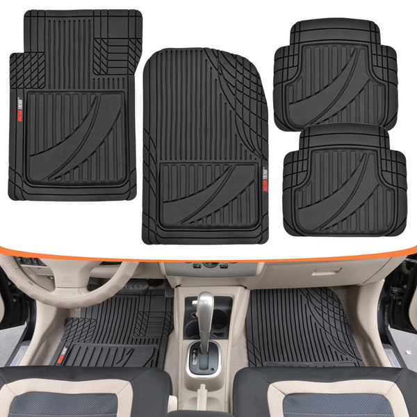 Heavy Duty Performance Rubber Car Floor Mats 4pc Front Rear in Black All Weather