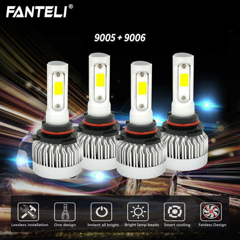 4 Bulbs Kit 9005 9006 Fanless LED 498000LM Combo Headlight High Low Beam 6000K