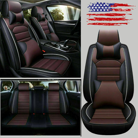 5-Seat Car Seat Cover Front+Rear PU leather Cushion W/Pillow Full Set for Toyota