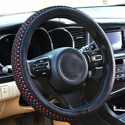 Fly5D 38cm Car Steering Wheel Cover Breathable Non-Slip Grip Microfiber Leather